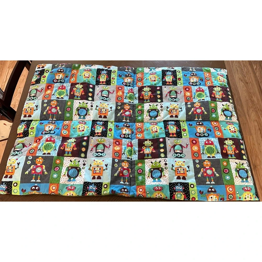 Handmade Robot Quilted Baby Blanket Colorful Nursery Stroller Quilt 40 x 28